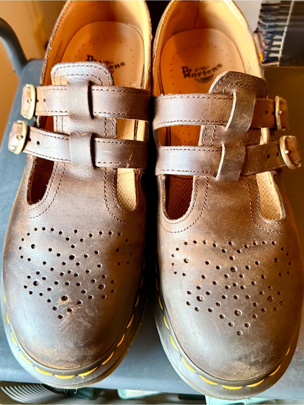 Dr. Martens Brown Leather Double-Strap Mary Jane Shoes - Picture 1 of 4